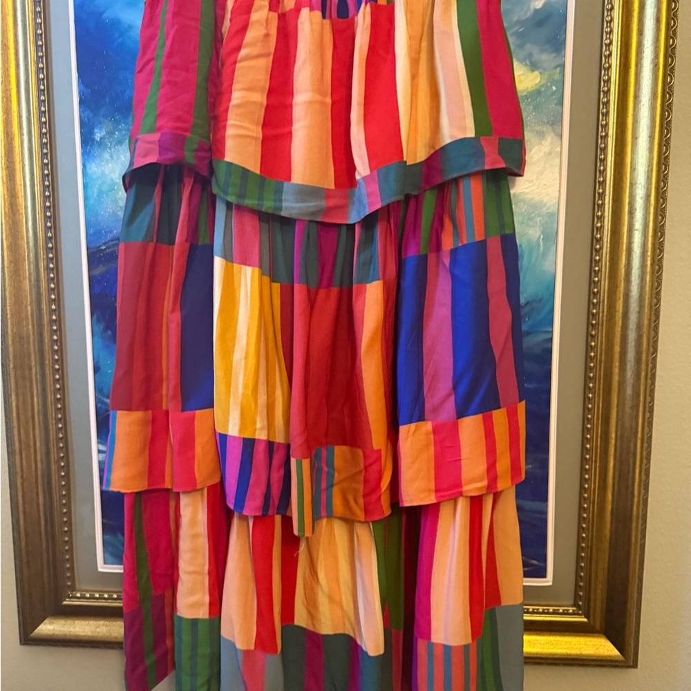 FARM Rio Multicolor Striped Tiered A-Line Skirt